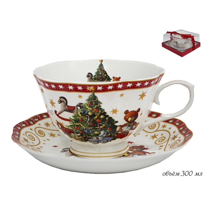 Чашка с блюдцем "Новогодний", фарфор