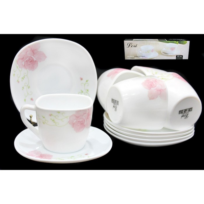 Чайный набор из 12 предметов "Нежность", опаловое стекло, 200 мл