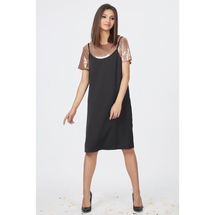 Платье женское, размер 42, цвет золотистый+чёрный 191.1-14