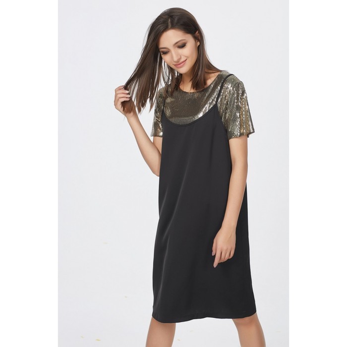 Платье женское, размер 42, цвет золотисто-чёрный 191.1-01