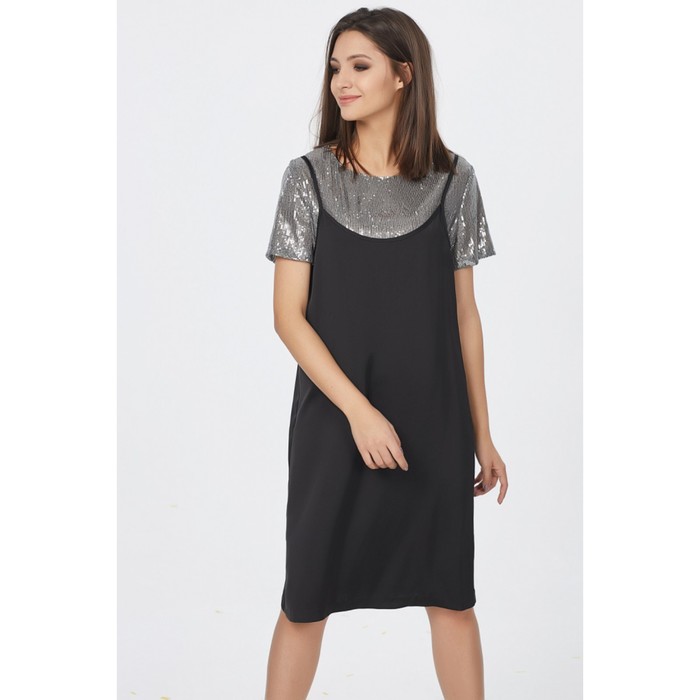 Платье женское, размер 46, цвет чёрный+серебристый 191.1-11-01