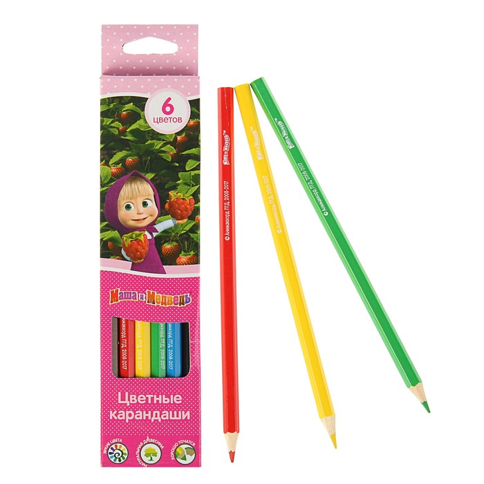 Карандаши 6 цветов "Маша и Медведь", шестигранные