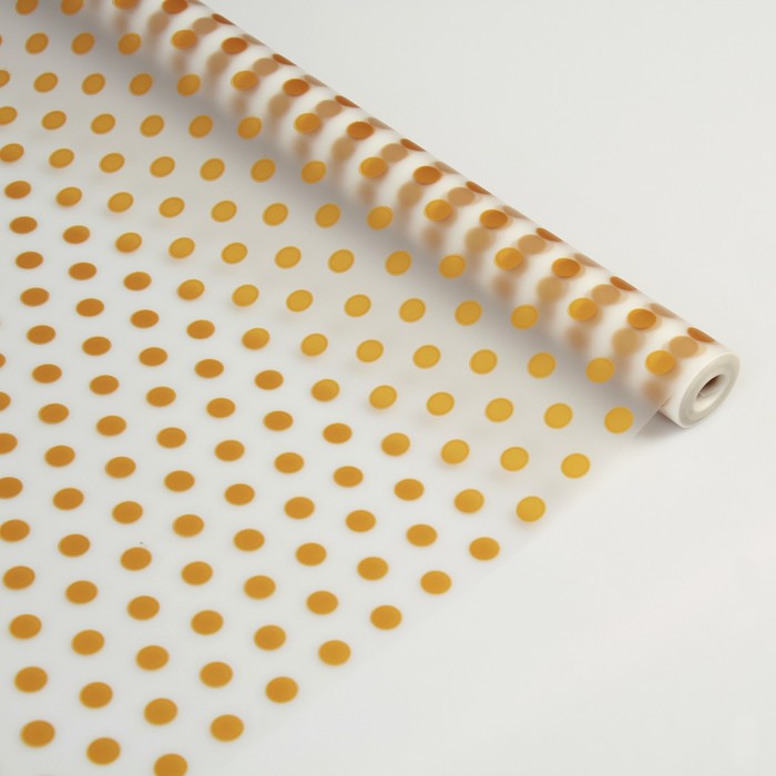 Пленка для цветов и подарков матовая "Горошек" золотой 0.6 х 8.2 м, 35 мкм