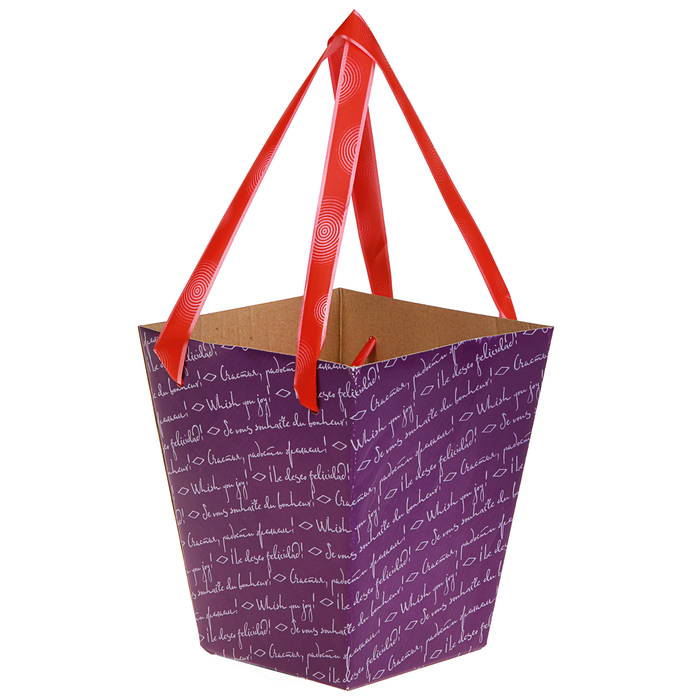 Переноска для цветов, фиолетовый с рисунком, 17 х 20 х 12 см