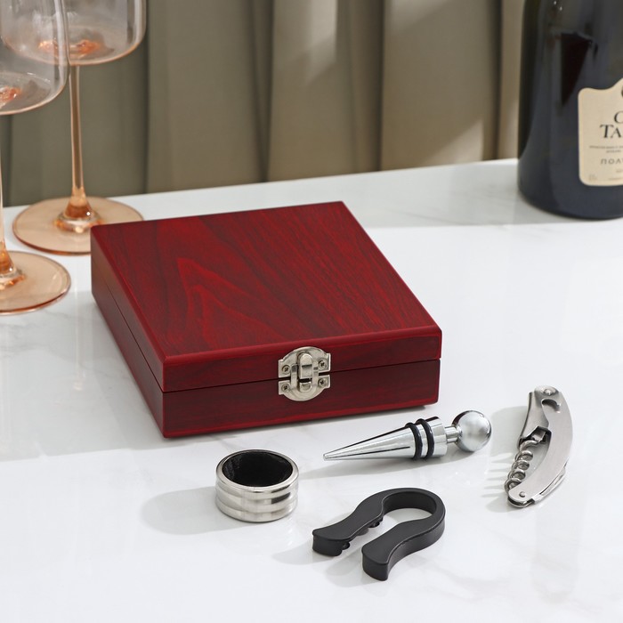 Набор для вина Доляна «Президент», 4 предмета: открывашка, пробка, кольцо, резец для фольги