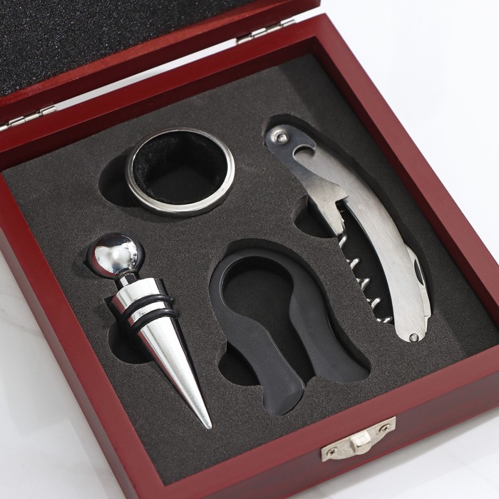 Набор для вина "Президент", 4 предмета: открывашка, пробка, кольцо, резец для фольги