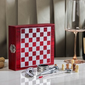 Набор для вина, 4 предмета: термометр, кольцо, открывашка, пробка, шахматы в комплекте от Сима-ленд