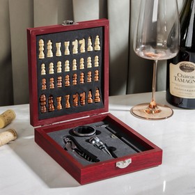 Набор для вина, 4 предмета: термометр, кольцо, открывашка, пробка, шахматы в комплекте от Сима-ленд