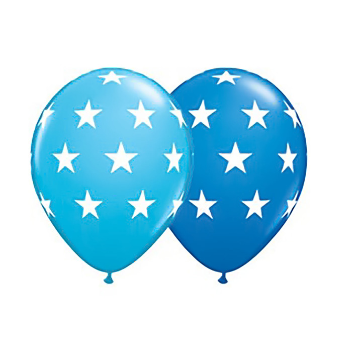 Шар латексный 11" "Звезды большие" голубой и синий, 25 шт., Q