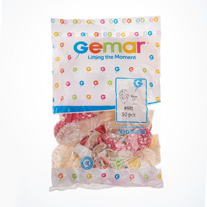 Шар латексный 12" "Сердечки", пастель, набор 50 шт., цвета МИКС