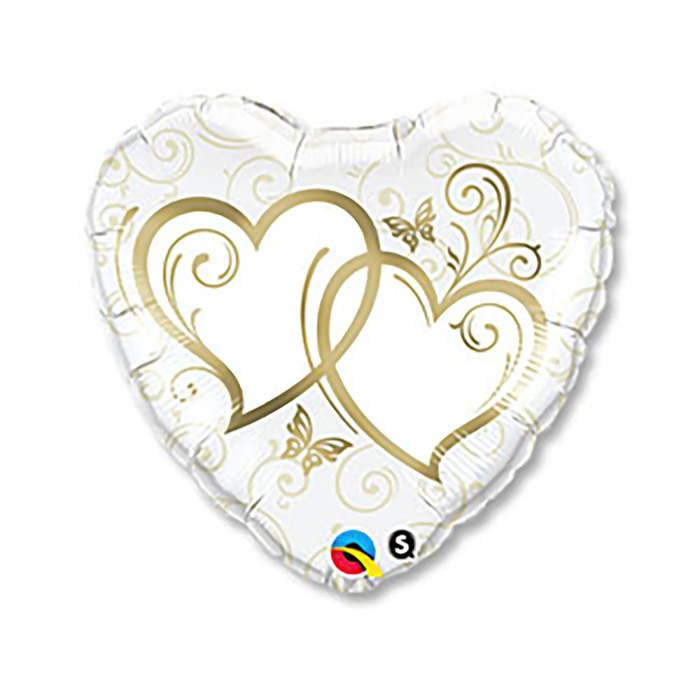 Шар фольгированный сердце 18" "Сердца переплетенные" золотой Q