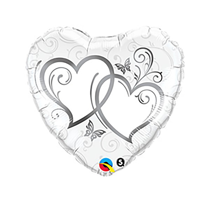 Шар фольгированный сердце 18" "Сердца переплетенные" серебряный Q