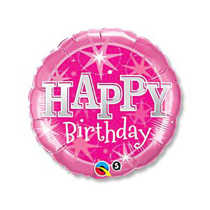 Шар фольгированный 36" "С днем рождения" искры розовые Q
