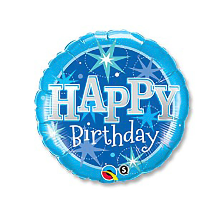 Шар фольгированный 36" "С днем рождения" искры синие Q