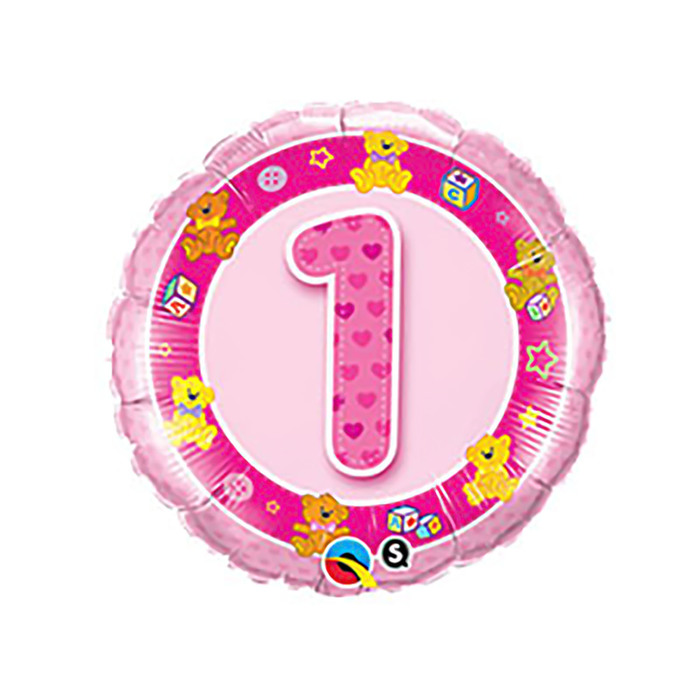 Шар фольгированный 18" "1 год" розовый Q