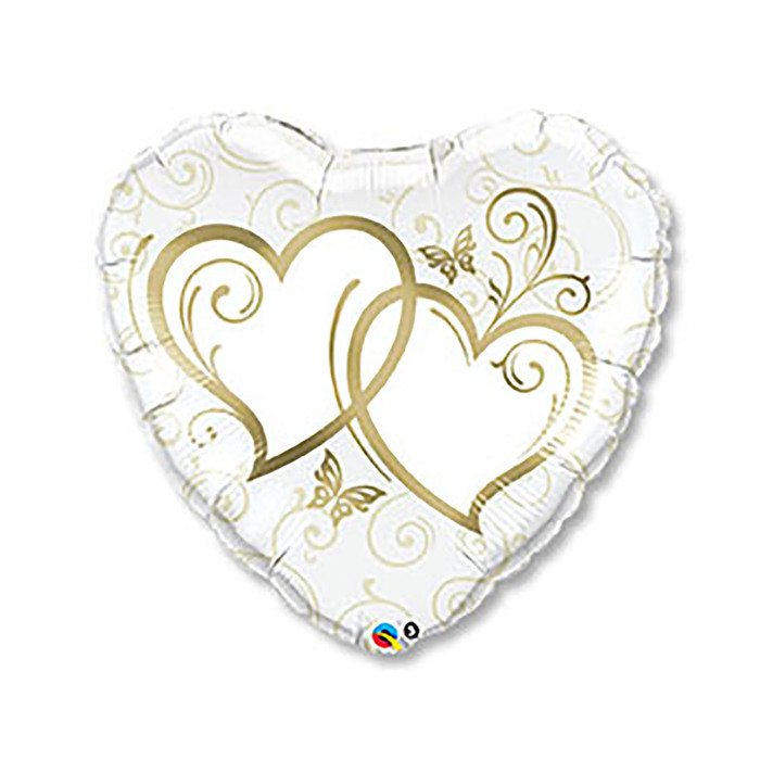 Шар фольгированный сердце 36" "Сердца переплетенные" золотой Q