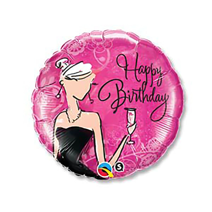 Шар фольгированный 18" "С днем рождения" черное платье Q