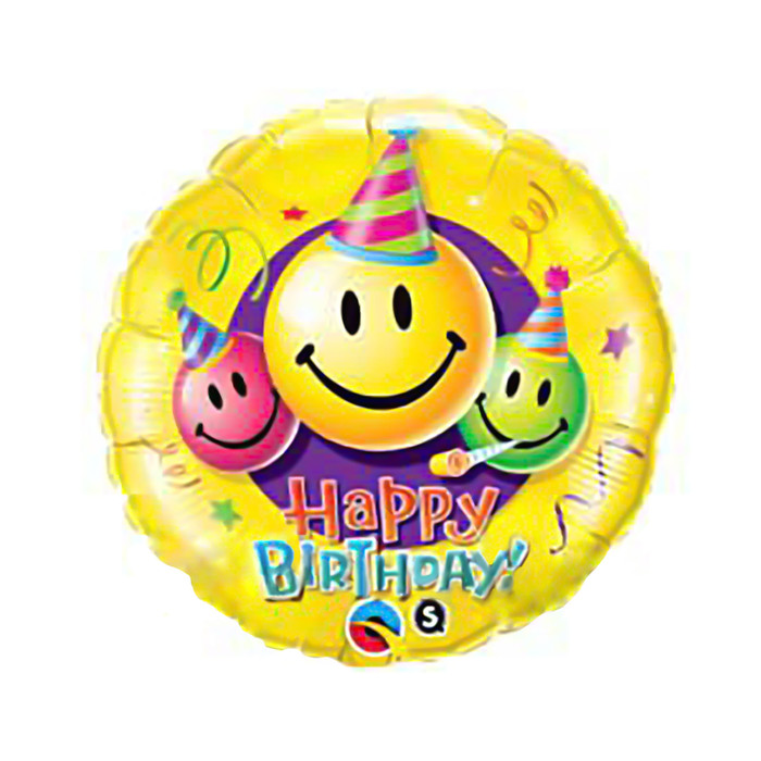 Шар фольгированный 18" "С днем рождения" улыбки разноцветные Q