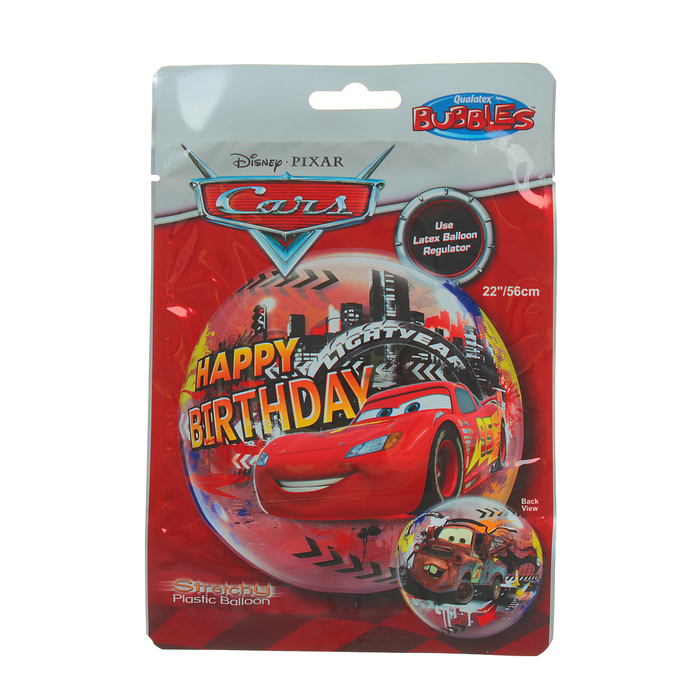 Шар полимерный 22" "BUBBLE Disney С днем рождения Тачки", прозрачный Q