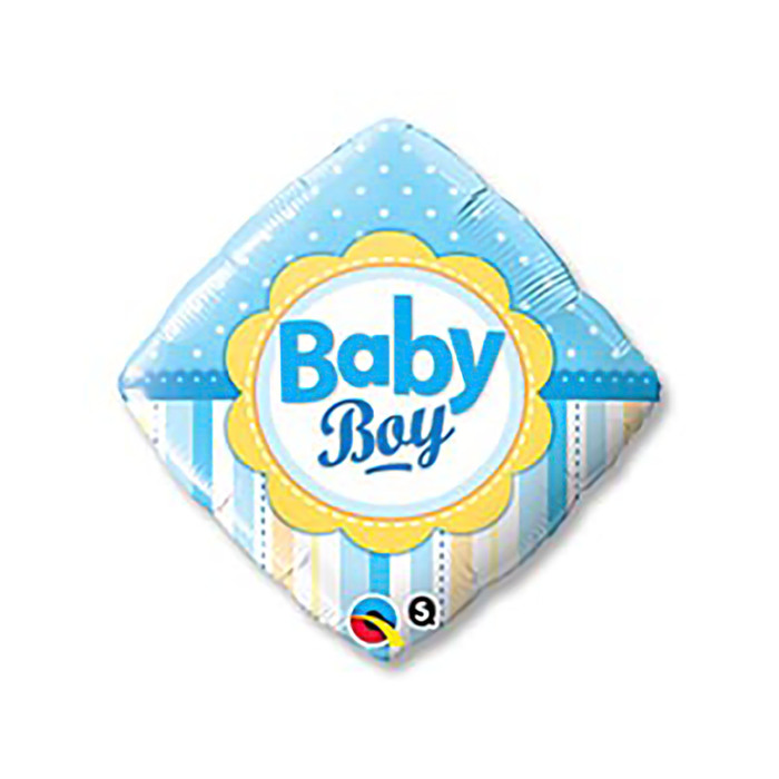 Шар фольгированный 18" "С рождением малыша", ромб, голубой горошек полоски Q