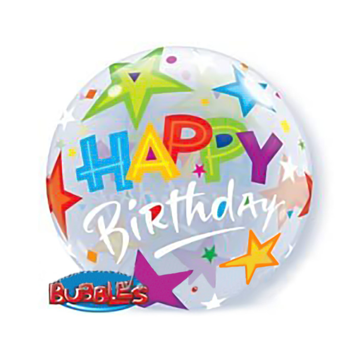 Шар полимерный 22" "BUBBLE С днем рождения" звезды, прозрачный Q