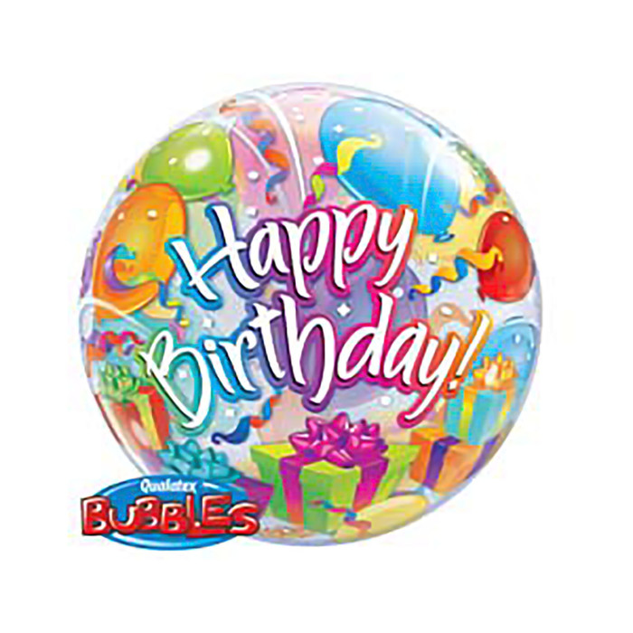 Шар полимерный 22" "BUBBLE С днем рождения" сюрприз, прозрачный Q