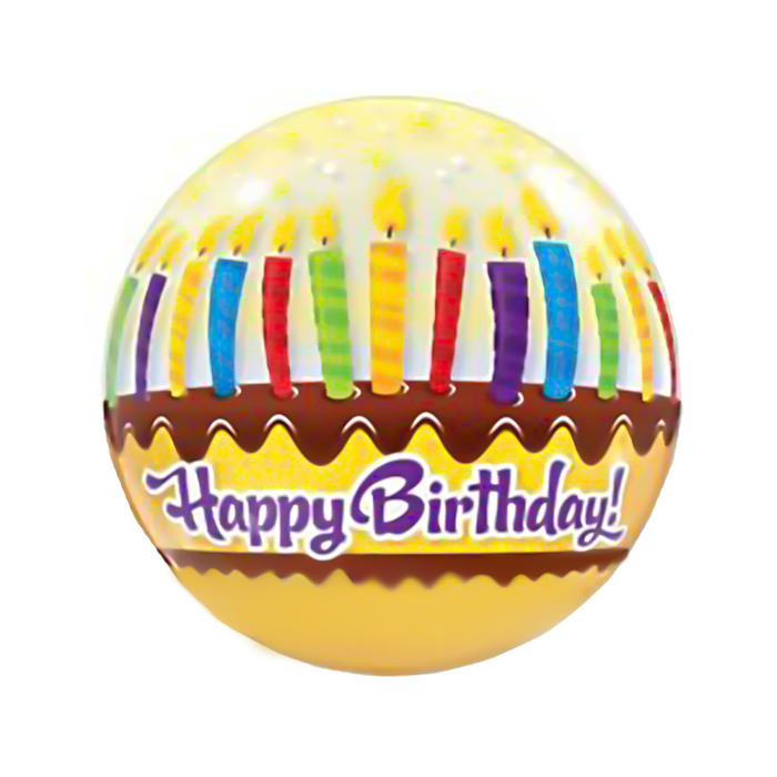 Шар полимерный 22" "BUBBLE С днем рождения" торт со свечками, прозрачный Q