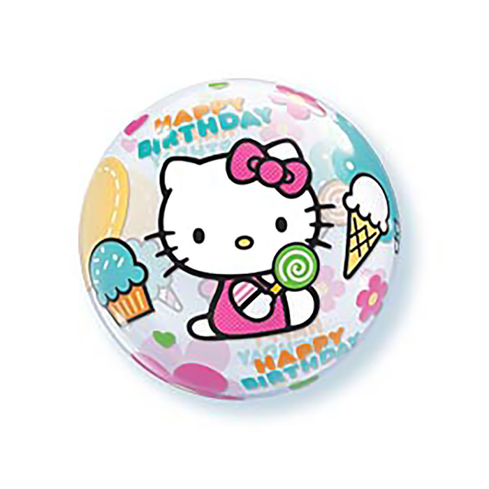 Шар полимерный 22" "BUBBLE С днем рождения Hello Kitty", прозрачный Q