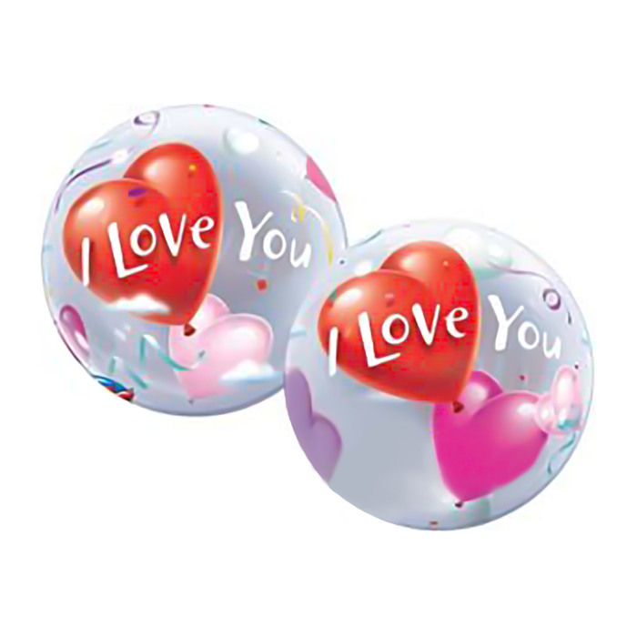 Шар полимерный 22" "BUBBLE Я тебя люблю", шарики сердца, прозрачный Q