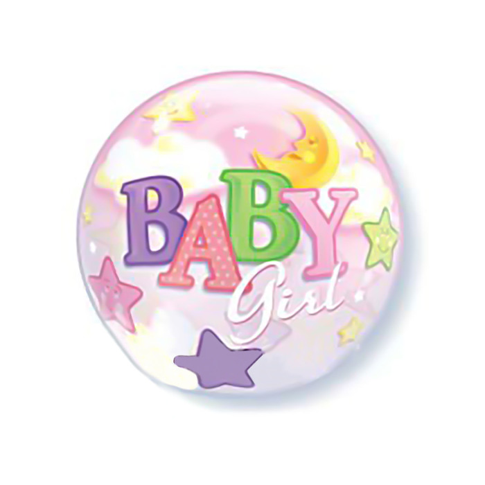 Шар полимерный 22" "BUBBLE Луна и звезды" девочка, прозрачный Q