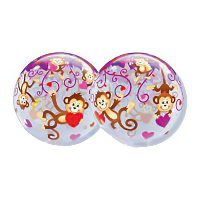 Шар полимерный 22" "BUBBLE Мартышки с сердечками", прозрачный Q