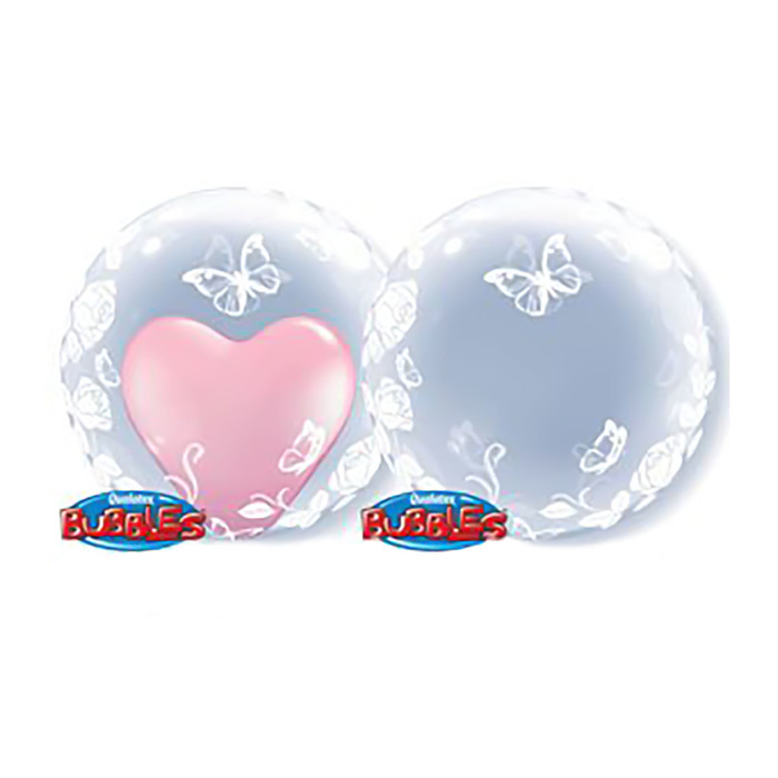 Шар полимерный 24" "BUBBLE  DECO" розы и бабочки, прозрачный Q