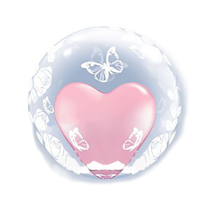Шар полимерный 24" "BUBBLE DECO" розы и бабочки, прозрачный Q