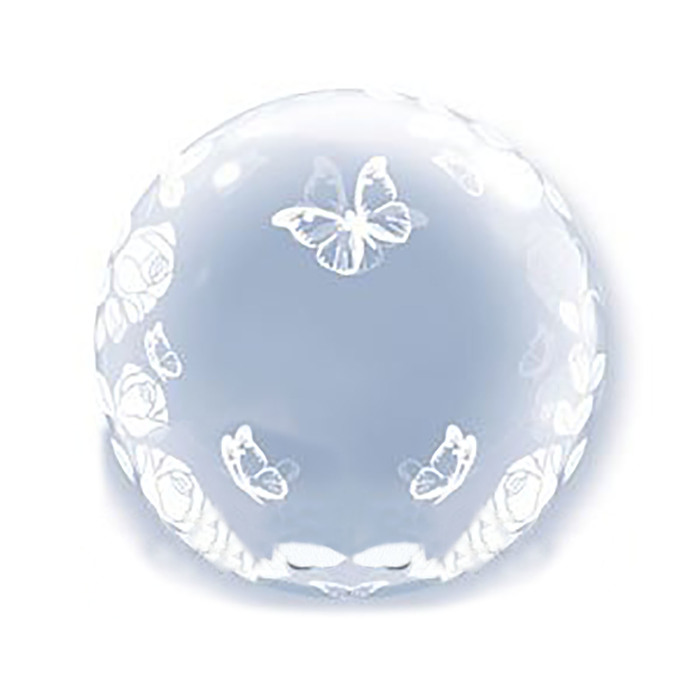 Шар полимерный 24" "BUBBLE DECO" розы и бабочки, прозрачный Q