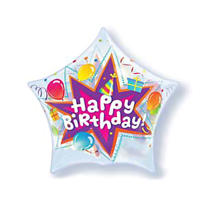Шар полимерный звезда 22" "BUBBLE DECO " С днем рождения, прозрачный Q