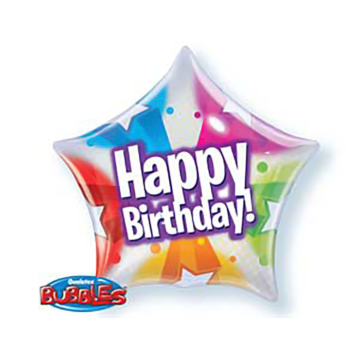 Шар полимерный звезда 22" "BUBBLE DECO " С днем рождения звезды, прозрачный Q