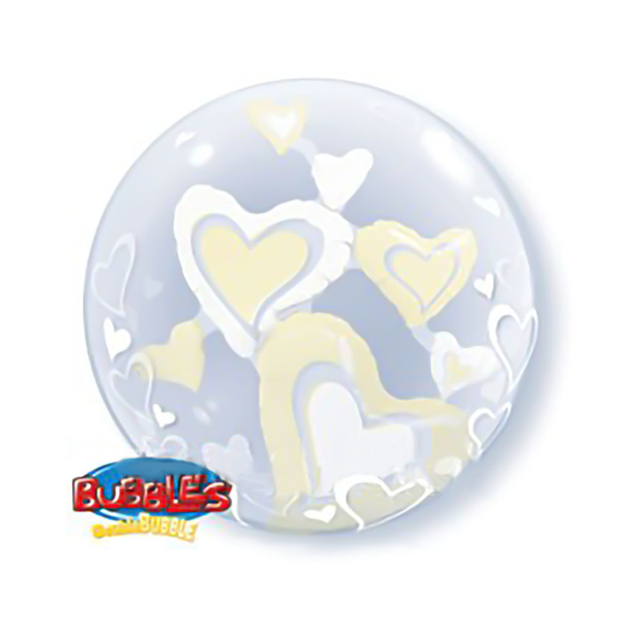 Шар полимерный 22" "BUBBLE  Инсайдер парящие сердца" шар в шаре, айвори, 2 шт Q