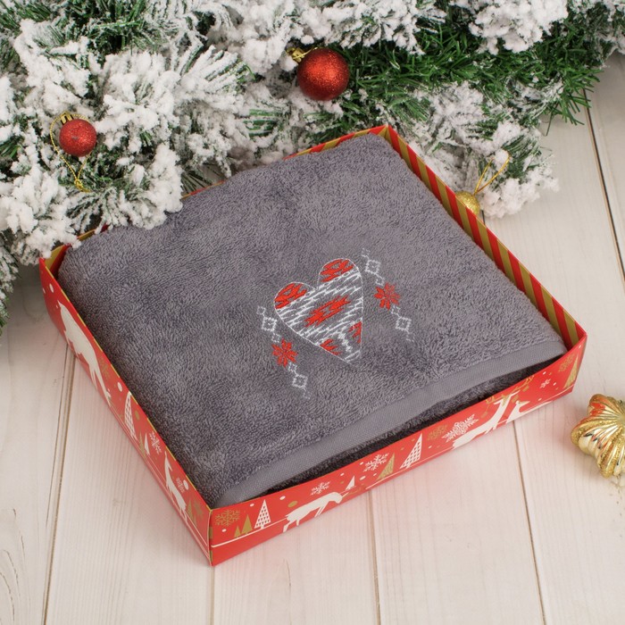 Полотенце махровое Collorista "Сердца" 70х130 см, 340 г/м2, хл.100%