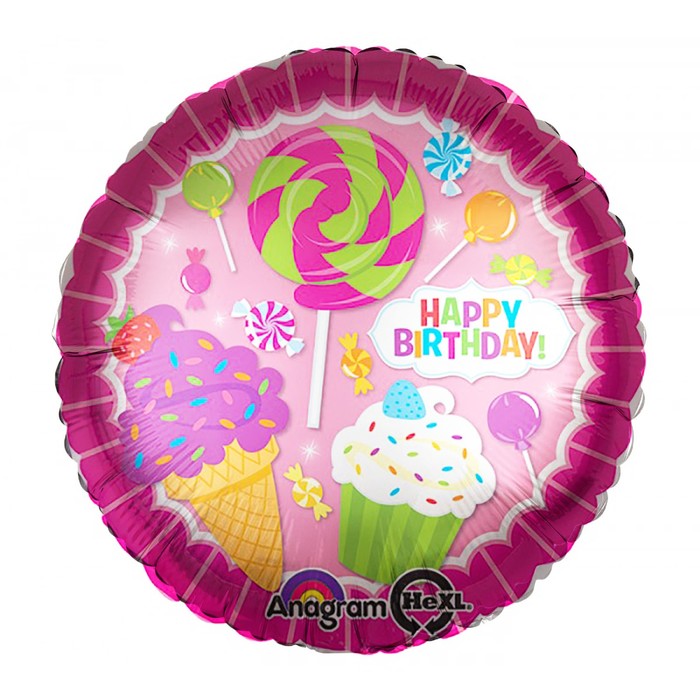 Шар фольгированный 18" "День рождения" лавка сладостей A