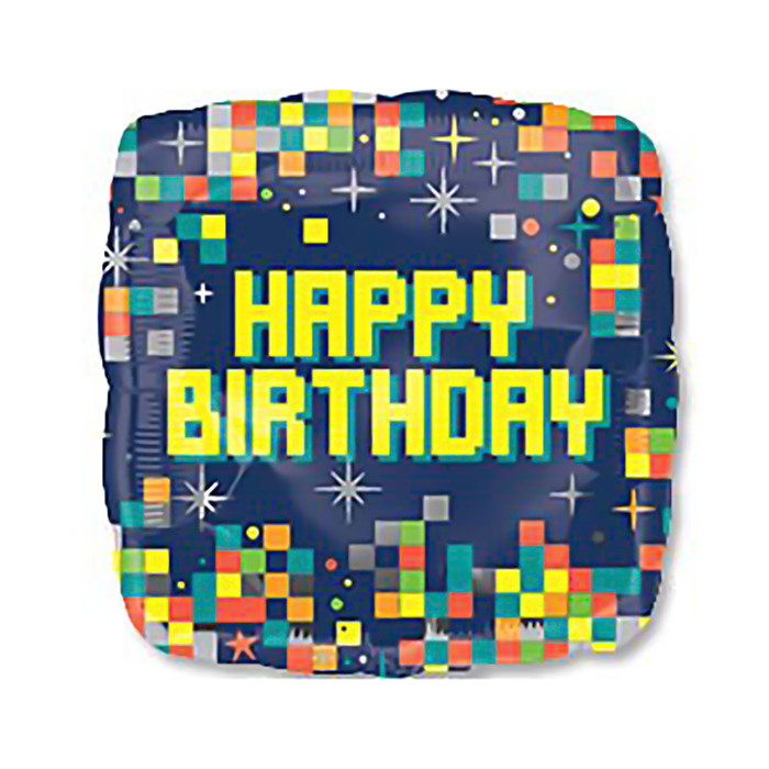 Шар фольгированный 18" "С Днем рождения" пиксели квадрат A