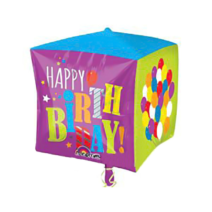 Шар фольгированный 3D КУБ 15" C днем рождения"шары АГ