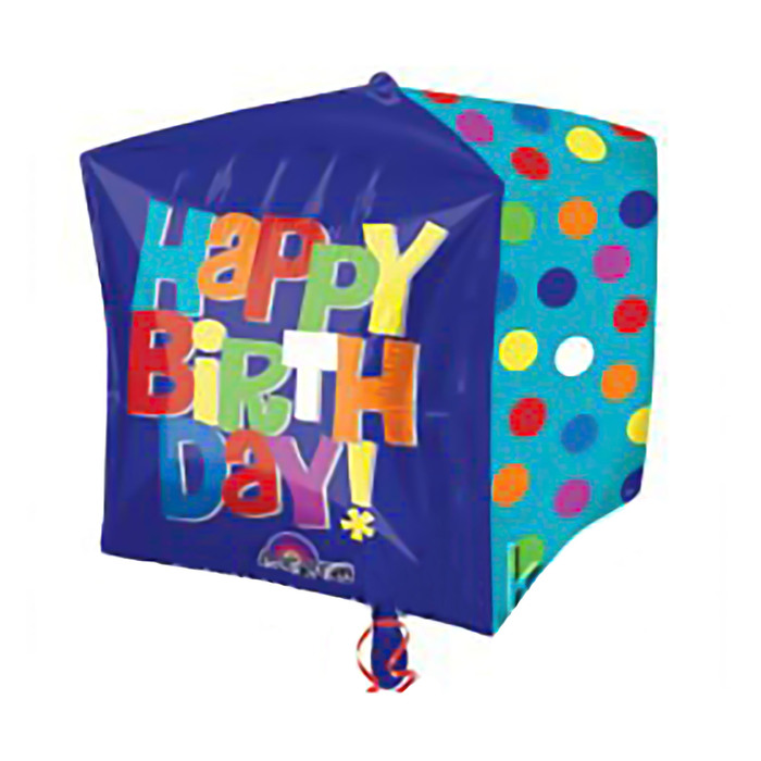 Шар фольгированный 3D КУБ 15" C днем рождения"яркий день АГ