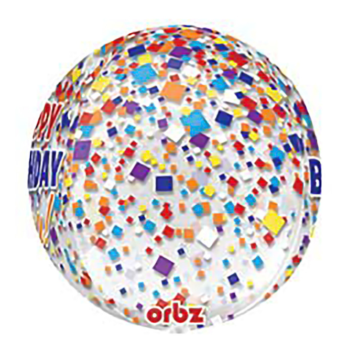 Шар фольгированный 3D СФЕРА 16" "С днем рождения" конфетти АГ