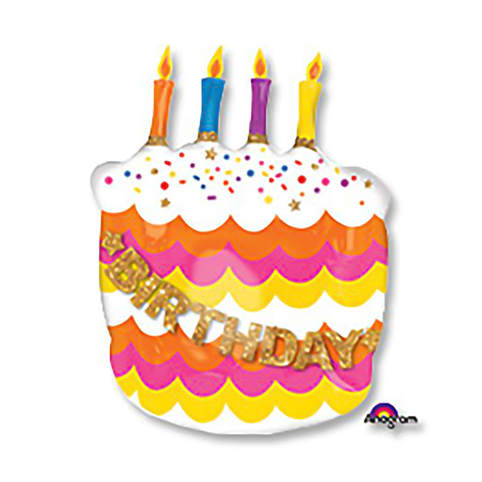 Шар фольгированный 25" "С днем рождения" торт со свечками АГ