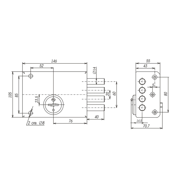 Замок накладной "Сенат", ЗНС-6, 158, без ответной планки, 3 ключа