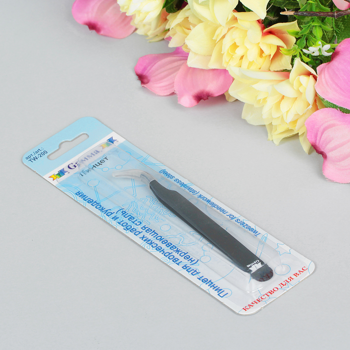 Пинцет для творческих работ и рукоделия, острый, загнутый, 11,5см