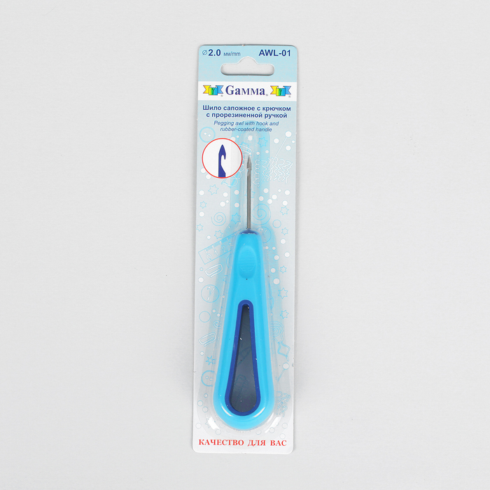 Шило сапожное с крючком, d=2мм, цвет голубой