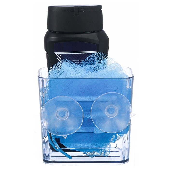 Подарочный набор "Настоящему мужчине": гель для душа, мочалка в пластиковой подставке