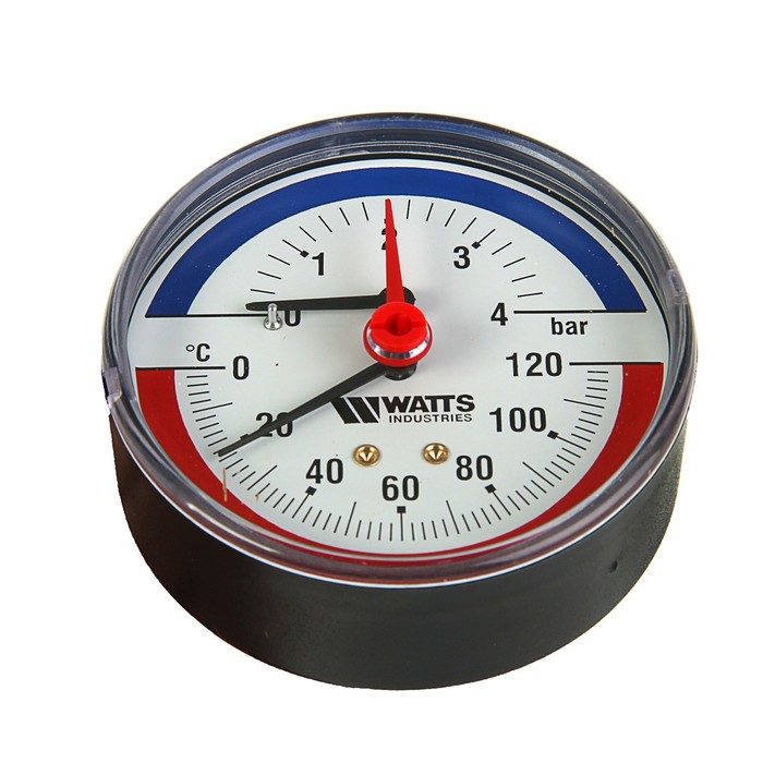 Термоманометр Watts 10009464, аксиальный, Дк 80 мм, 0,4 МПа, наружная резьба 1,2"