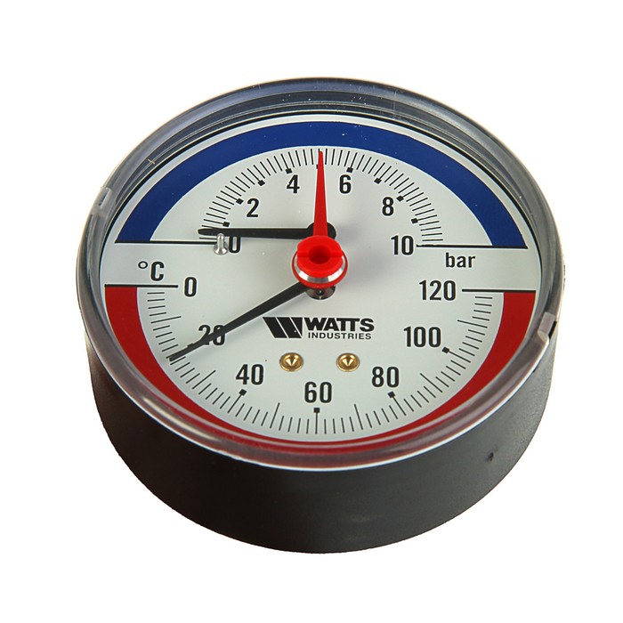 Термоманометр Watts 10009465, аксиальный, Дк 80 мм, 1,0 МПа, наружная резьба 1,2"